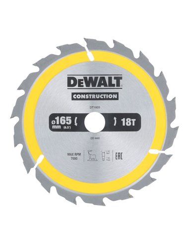 S.di. disco da costruzione 165x20mm 18t (ac) dt1933-qz dewalt