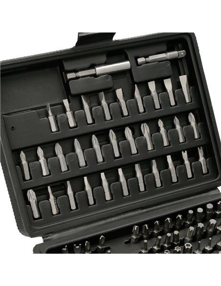 Conjunto de bits e adaptadores de 1/4", maleta de 99 peças. Alvo de cromo vanádio