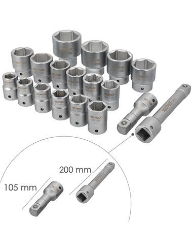 Juego Llaves De Vaso de Acero Cromo Vanadio con 21 Piezas 3/4" Plus  Con Maletin.