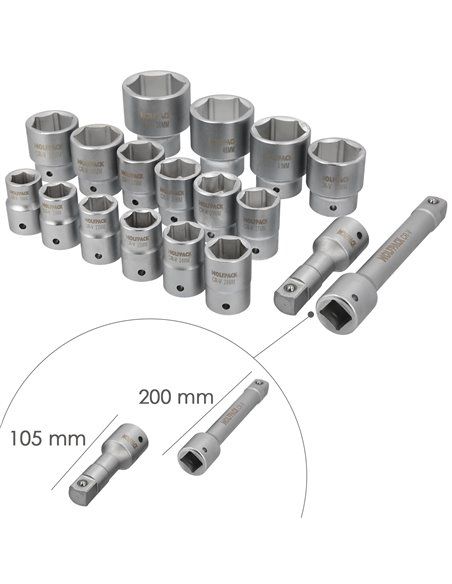 Juego Llaves De Vaso de Acero Cromo Vanadio con 21 Piezas 3/4" Plus  Con Maletin.