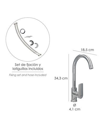 Monomando Fregadero Cocina "Hamburgo" Grifo Baño, Grifo Encimera, Grifo Cocina, Grifo Mezclador. Cartucho Ceramico Ø 35 mm.