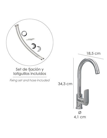 Monomando Fregadero Cocina "Hamburgo" Grifo Baño, Grifo Encimera, Grifo Cocina, Grifo Mezclador. Cartucho Ceramico Ø 35 mm.