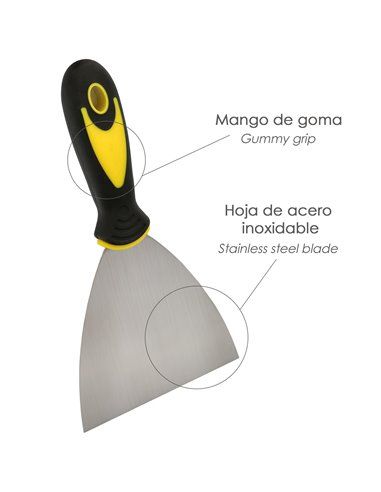 Espatula Acero Inoxidable Ancho 80 mm. Con Mango de Goma Ergonomico, Espatula Pintor, Espatula Masilla, Paletina, Paleta Rascar