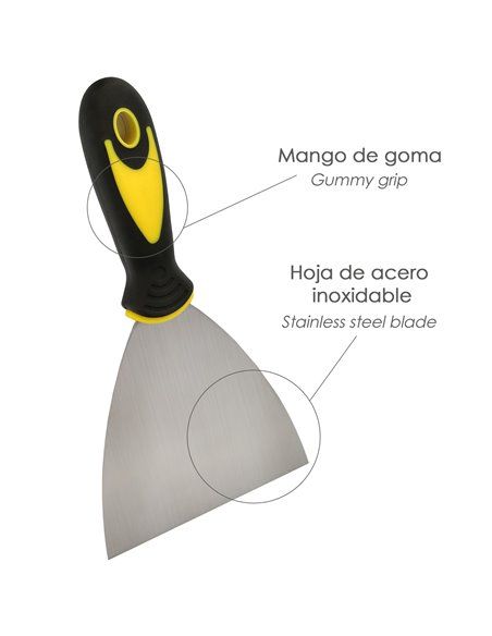Espátula em Aço Inox 100 mm. Alça de borracha