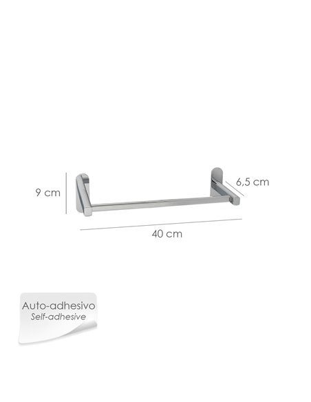 Toallero Barra 40 cm. Color Inox Con Efecto Espejo, Autoadhesivo Resistente, Porta Toallas, Toallero Adhesivo Pared/Mueble