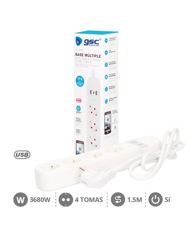Base múltiple inteligente 4T + 2 USB + tipo C (3x1.5mm) 1,5M