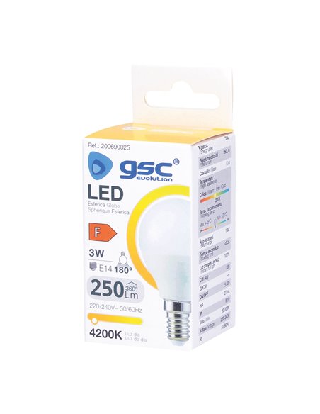 Lámpara LED esférica 3W E14 4200K                                                                   