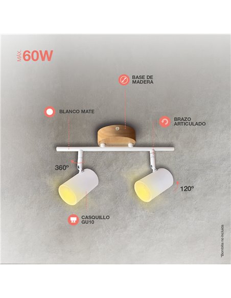 Foco de techo doble lineal Serie Rintela GU10 Blanco