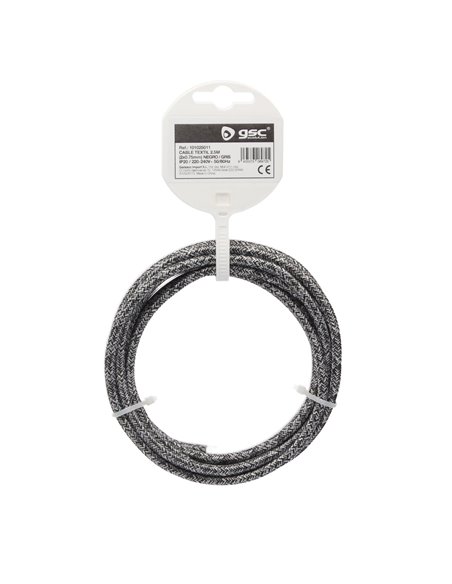Cabo têxtil 2,5M (2x0,75mm) Preto/Cinza