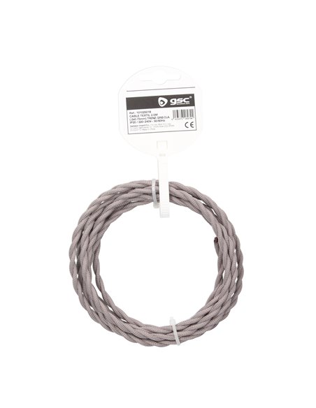 Cable textil 2,5M (2x0.75mm) trenzado Gris claro