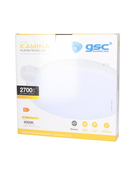 Plafon LED Kamina com sensor de movimento e crepúsculo 20W 4000K