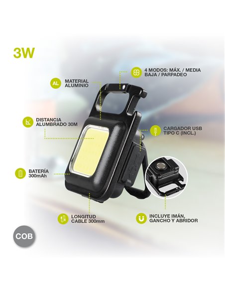 Mini linterna LED con abridor 350lm 