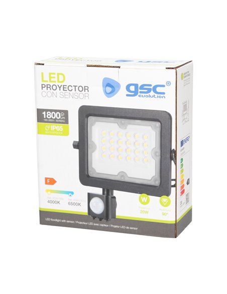 Proyector aluminio LED con sensor 20W 6500K IP65 Negro                                              