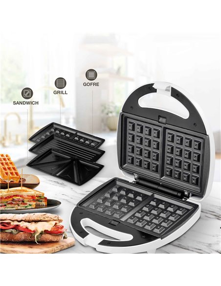 Sandwichera doble Pipu con 3 placas (clásica, grill y gofre) 750W