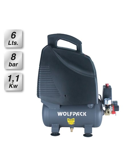 Compresor Wolfpack 6 Litros 1,5 HP Sin Aceite