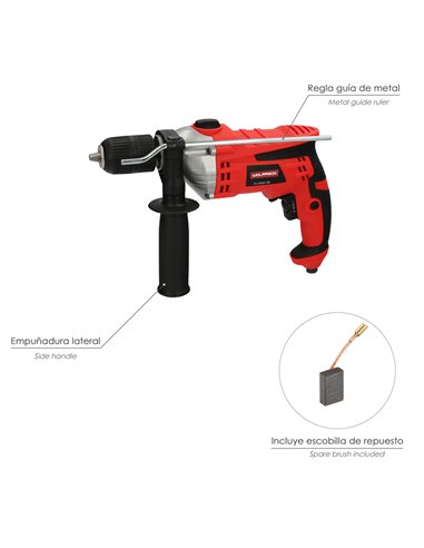 Taladro Percutor Con Variador de Velocidad 1050 Watt. Incluye Maletín, Empuñadura y Guia Metalica.