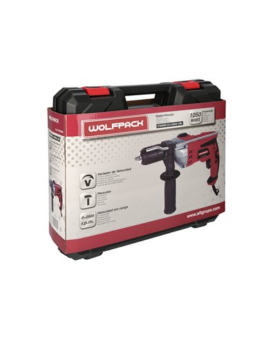 Taladro Percutor Con Variador de Velocidad 1050 Watt. Incluye Maletín, Empuñadura y Guia Metalica.