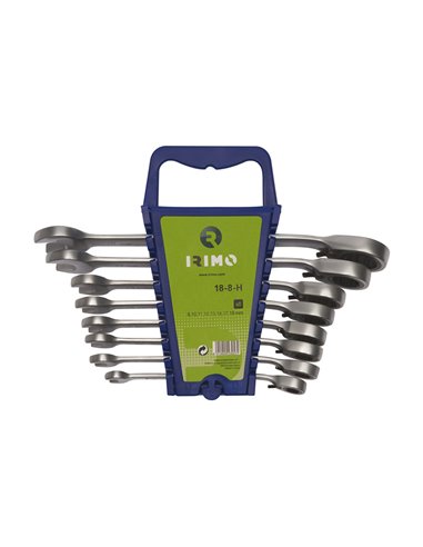 Conjunto de 8 chaves combinadas catraca/fixas 8-19mm 18-8-H Irimo