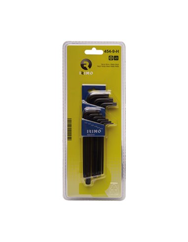 Juego petaca 9 llaves acodadas pavonadas torx® inviolables t10-t50 454-9-h irimo