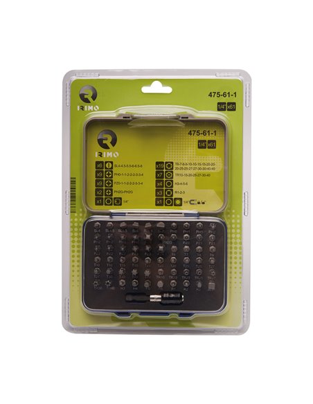 Juego puntas 1/4" con portapuntas magnético, 61 piezas 475-61-1 irimo