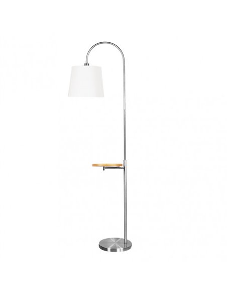 Pé de sala marfim 1xe27 níquel com abajur branco com mesa de madeira embutida 180x30x52 cm