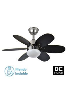 Ventilador Dc Alves 2xe27 Niquel 6 Aspas Rev. Wengue/haya 41x85d C/ Remoto Y Temporizador