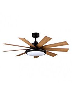 Ventilador de Teto DC Pireo 36W Preto 9 Lâminas de Carvalho Faia