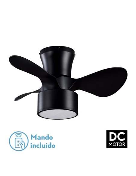 Ventilador DC 24w Kos Negro 3 Aspas 60d 6 Vel. 2390lm 3000-4500-6000k c/remoto, Memoria Y Temporizador
