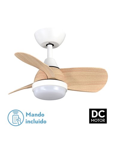 Ventilador Dc 24w Pirdo Blanco/haya 3 Aspas 60d 2400lm 6 Velocidades 3000-4500-6000k C/remoto, Memoria Y Temporizador 