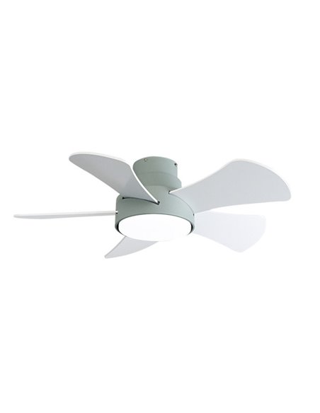 Ventilatore 25w Dc Gregario Verde 5 Pale Rev. Bianco/faggio 6 velocità 3000-4000-6000k Telecomando 82D, memoria e Timer