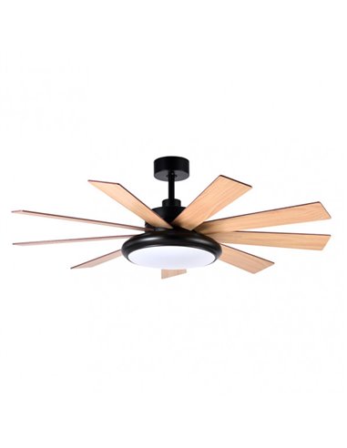 Ventilatore DC Pireo 36w Nero 9 Pale Quercia/Faggio 6 Velocità 3 Colori 3800lm 132d Con Telecomando, Memoria E Timer