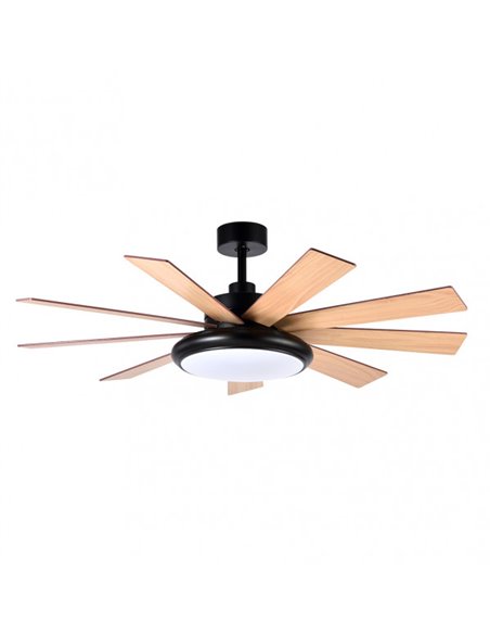 DC Fan Pireo 36w Black 9 Blades Oak/beech 6 Speed 3 Colors 3800lm 132d with Remote, Memory And Timer