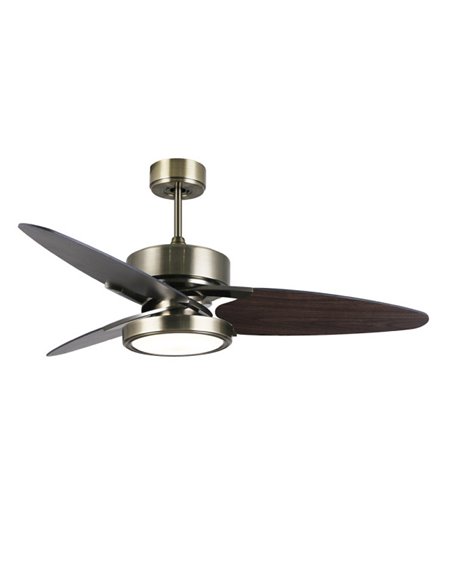 Dc Cross Fan 30w Pelle 3 Pale Nero/noce 6velocità 3 Colori 3250lm 132d Telecomando, Memoria E Timer