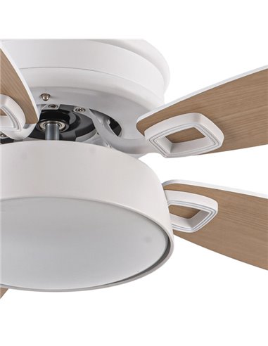 Lüfter 30 W DC Braw Weiß 5 Flügel Weiß/Buche 6 Geschwindigkeiten 3 Farben 106,7 d mit Fernbedienung, Speicher und Timer 2850lm