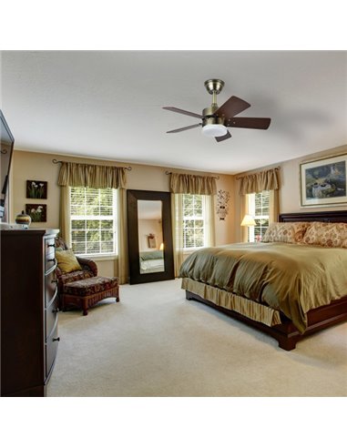 Dc Marta Ventilatore 36w Pelle 5 Pale Rev. Cherry/noce 41x76d 3240lm con Telecomando, Memoria e timer 3000k,4000k,6000k