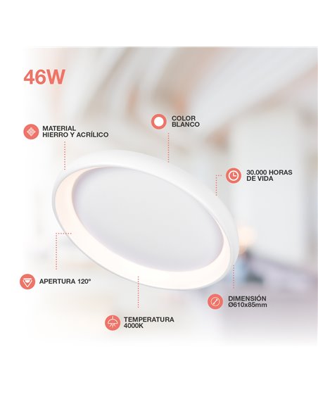 Plafon LED redondo Simola 46W 4000K Branco