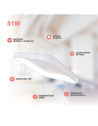 Plafon LED quadrado Simola 51W 4000K Branco