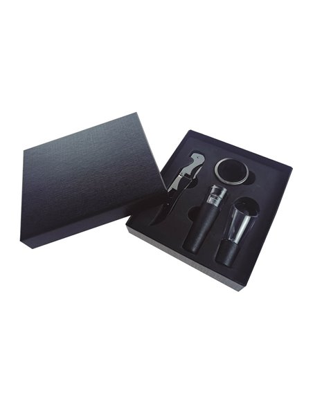 Set de 4 piezas: sacacorchos, bomba de vacío, servidor de vino y anillo antigoteo