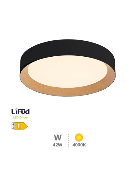 Plafon LED Peranka 42W 4000K Preto + Efeito Madeira
