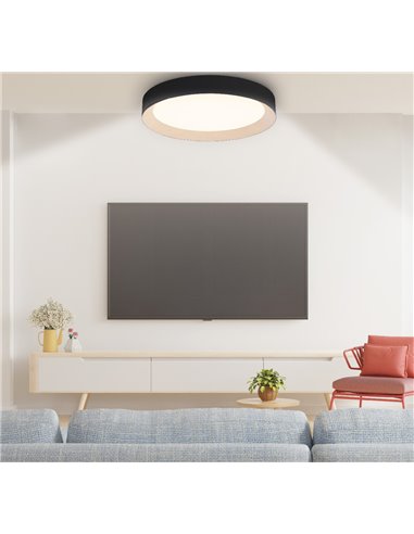 Plafón techo LED Peranka 65W 4000K Negro + Efecto madera