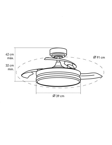 Ventilador LED aspas plegables Moss Mini Níquel 35W 3900 Lm CCT
