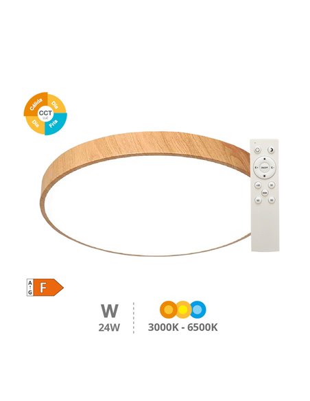 Plafón techo LED Andra redondo 24W 3000K a 6500K regulable Efecto madera