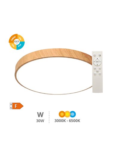 Plafón techo LED Andra redondo 30W 3000K a 6500K regulable Efecto madera