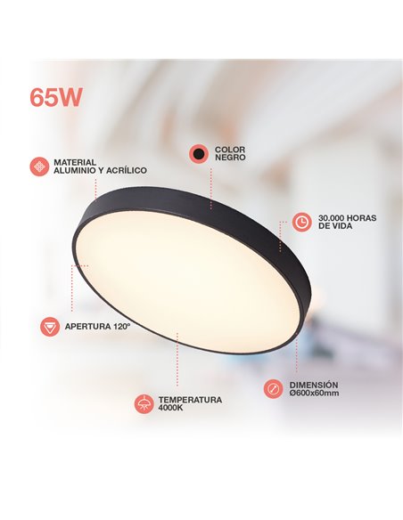 Plafón techo LED Kataja 65W 4000K Negro