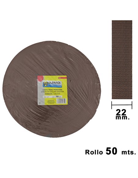 Cinta Persiana Wolfpack Marrón 22 mm. Rollo 50 Metros