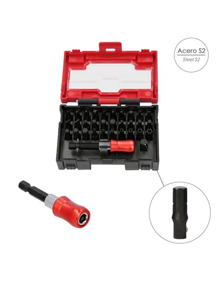 Juego De Puntas Destornillador Acero Con Adaptador Rapido 32 Piezas
