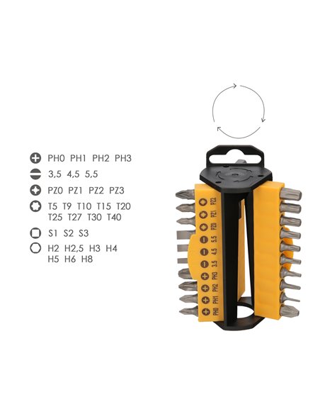 Juego De Puntas con Destornillador  1/4" 35 Piezas. Acero Cromo Vanadio, Kit Destorpuntas, Puntas Destornillador.