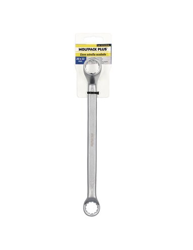 Llave Estrella Acodada Plus Acero Cromo Vanadio 20x22 DIN 838. Llave Doble Boca Acodada, Llave Fija Estrella Acodada