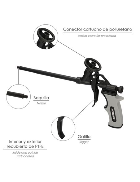 Pistola Para Espuma Poliuretano Recubriemiento Integro PTFE  (Interior y Exterior) Pistola Calafatear, Rellenar, Sellar