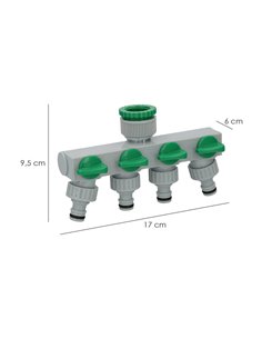 Adaptador Manguera Plastico 3/4" - 1"  4 Vias, Distribuidor 4 vias, Divisor Manguera, Ajuste Independiente, Tomas 1/2+Adaptador 2